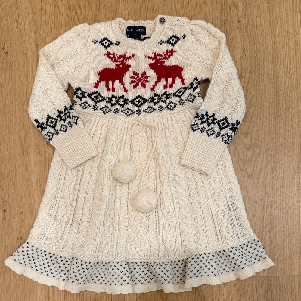 Ralph Lauren Ivory Knit Sweater dress with Red and Black Accents